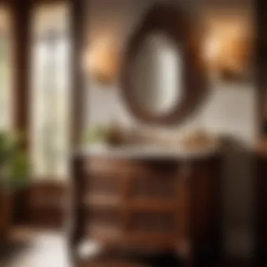 Vintage small brown vanity with intricate wood carvings