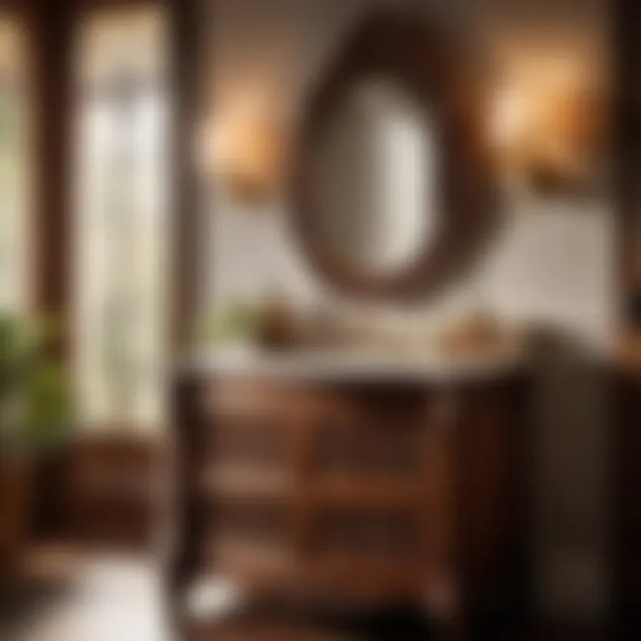 Vintage small brown vanity with intricate wood carvings