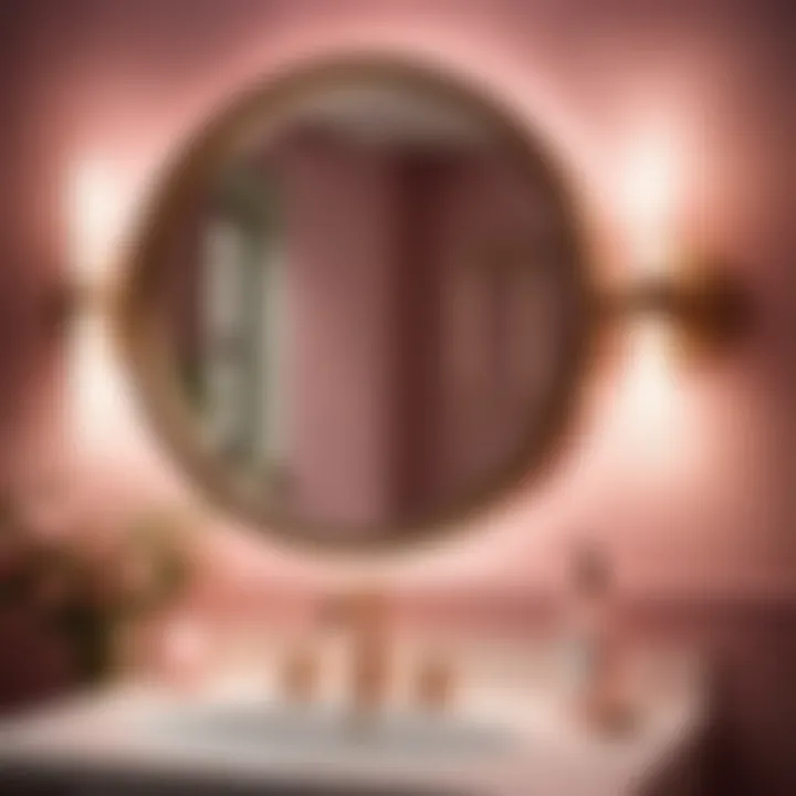 Vintage Chic Bathroom Mirror Bathed in Warm Rose Light Vintage Chic Bathroom Mirror Bathed in Warm Rose Light