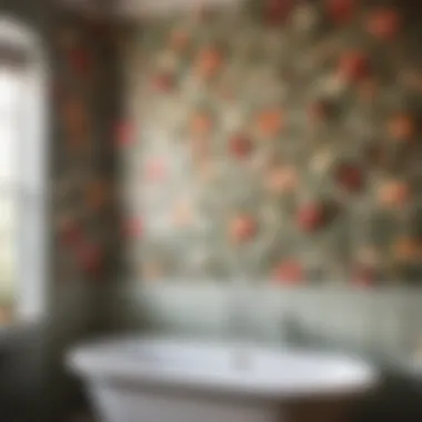 Vintage floral temporary wallpaper in classic bathroom setting