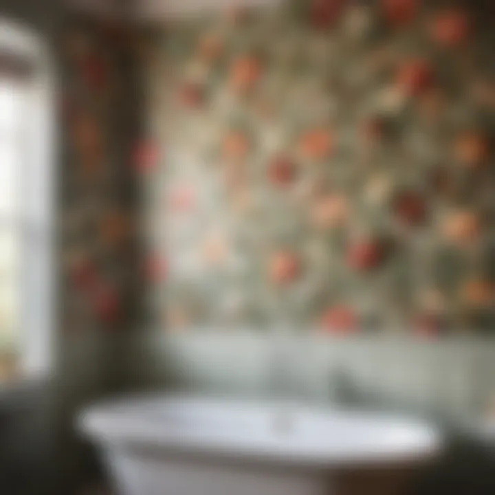 Vintage floral temporary wallpaper in classic bathroom setting