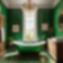 Vintage green tile bathroom with freestanding bathtub