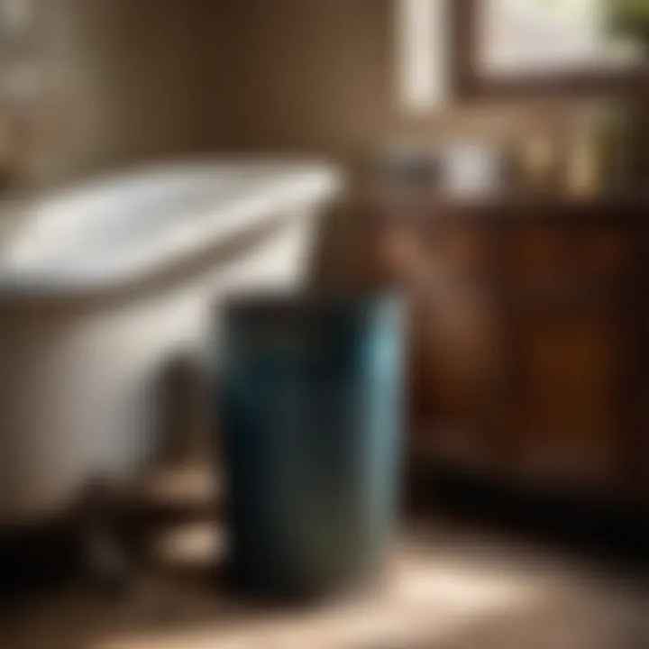 Charming Vintage Appeal Vintage-inspired iron trash can adding character to a vintage bathroom decor
