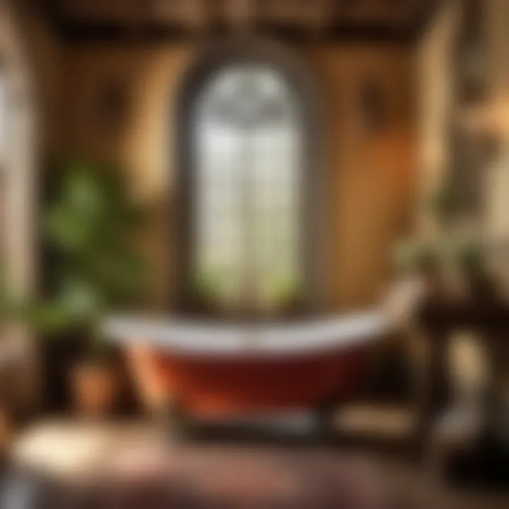 Rustic Charm: Vintage Pedestal Bath Tub Display Vintage-Inspired Pedestal Bath Tub in Rustic Setting