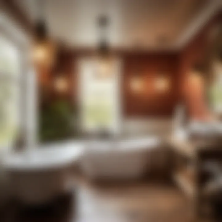 Rustic Charm Vintage-inspired pendant lights creating a cozy ambiance in a rustic bathroom