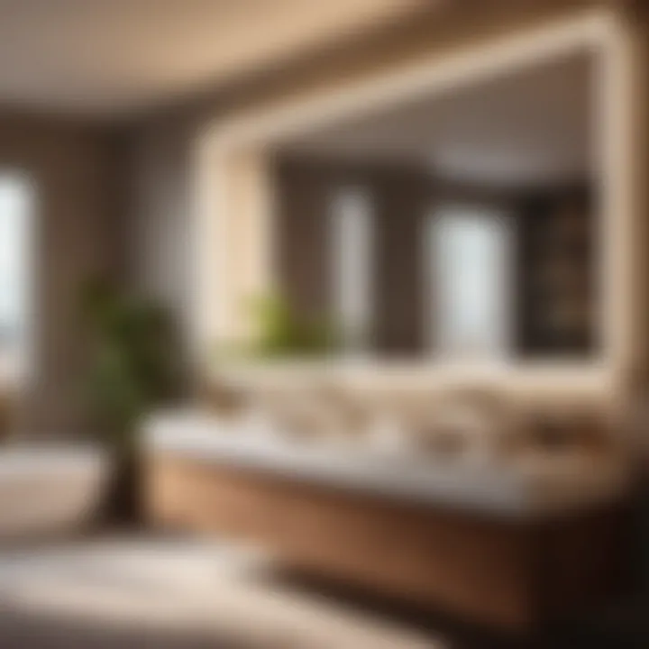 Visual illusion created by large mirror in bathroom