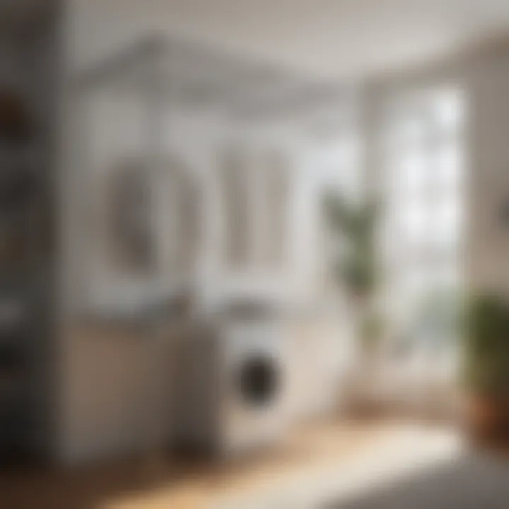 Aesthetic integration of a wall-mounted drying rack within a stylish home environment.