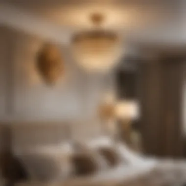 Gold light fixture casting a warm glow over elegant bedroom decor