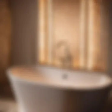 Satin nickel bathroom light casting warm glow over luxurious bathtub