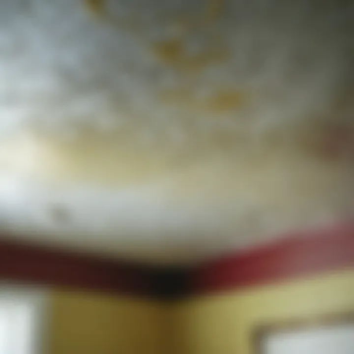 Water damage leading to mold growth on ceiling