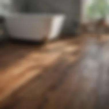 Water-Resistant Vinyl Planks in Modern Setting Water-resistant vinyl plank flooring in modern bathroom