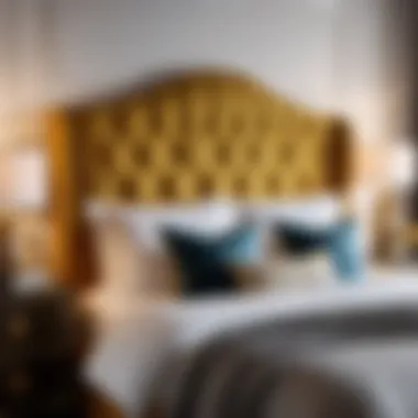 Luxurious upholstered headboard with stylish bedding in a cozy bedroom