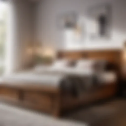 Elegant wooden bed frame in a modern bedroom setting