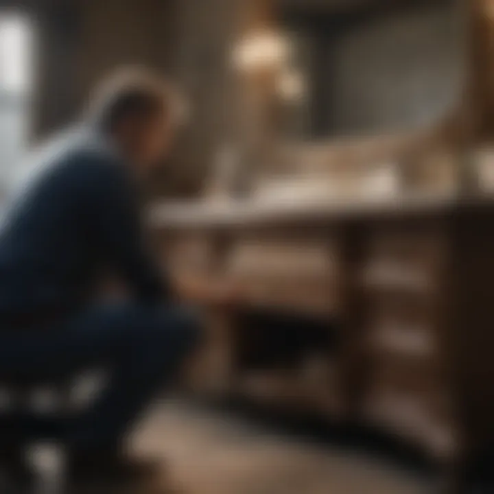 Custom furniture maker designing a unique vanity piece