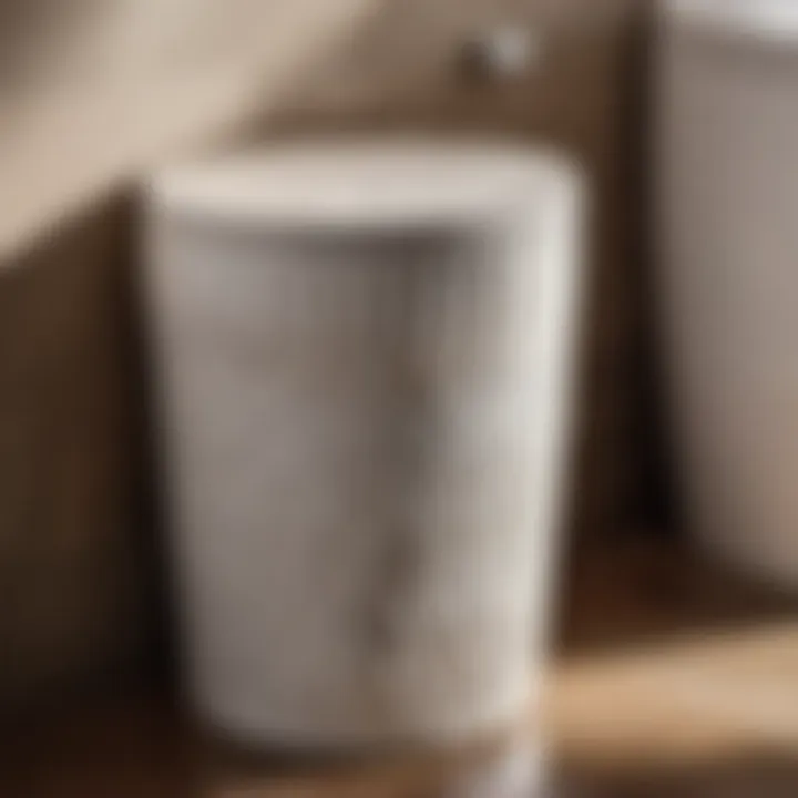 Sophisticated Patterns on Ceramic Trash Can White Ceramic Trash Can Featuring Elegant Patterns