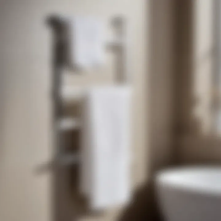 White towel rack showcasing various towel hanging styles