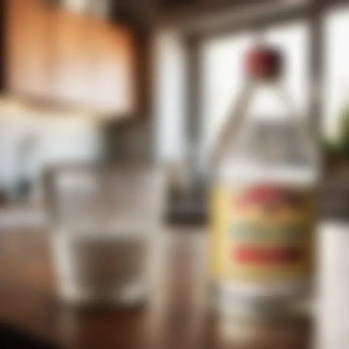 White vinegar bottle and measuring cup