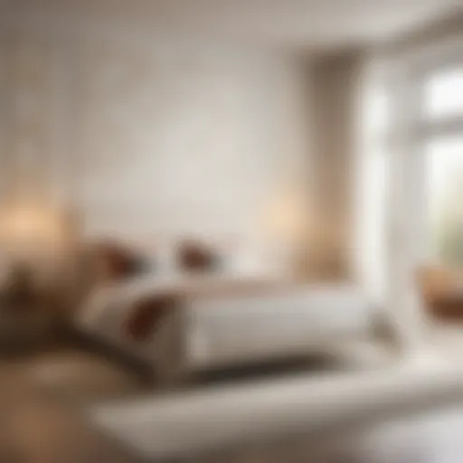 Elegant bedroom with whitewashed accent wall
