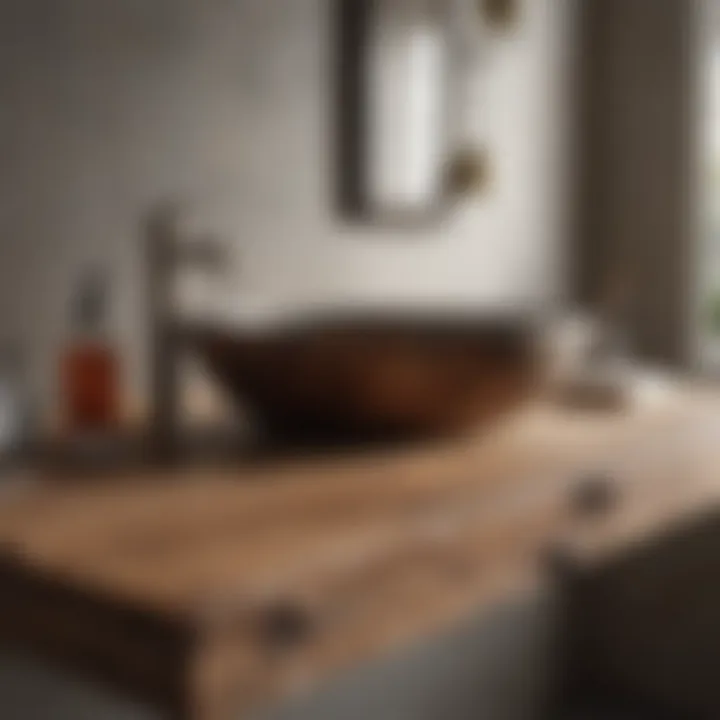 Wood bathroom countertop with natural grain pattern