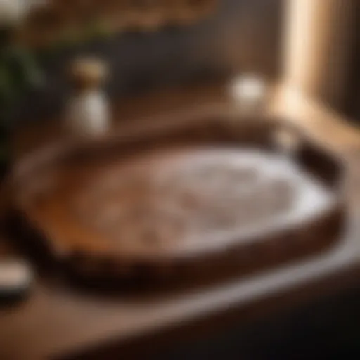 Elegant wooden vanity tray with intricate floral carving