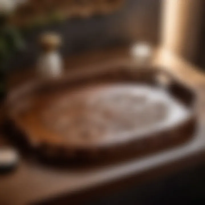 Elegant wooden vanity tray with intricate floral carving
