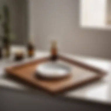 Geometric Modernity Vanity Tray Minimalist modern wood vanity tray with sleek lines and geometric patterns