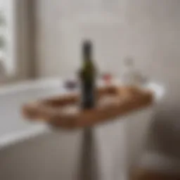 Wooden Bath Caddy with Wine Holder