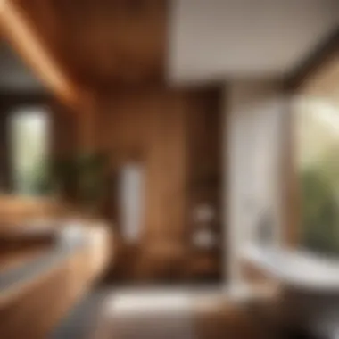 Tranquil Harmony of Wood and Light Zen-inspired bathroom with wooden elements and natural lighting
