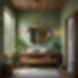 Zen Serenity - Bathroom with Soft Green Walls and Natural Wood Accents