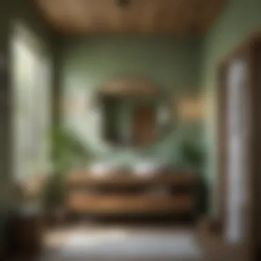 Zen Serenity - Bathroom with Soft Green Walls and Natural Wood Accents