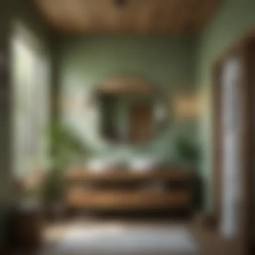 Zen Serenity - Bathroom with Soft Green Walls and Natural Wood Accents