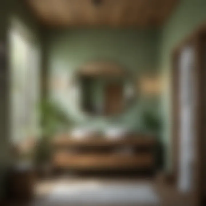 Zen Serenity - Bathroom with Soft Green Walls and Natural Wood Accents